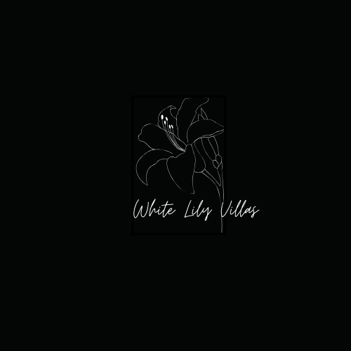 a white lotus with a black background and a white logo